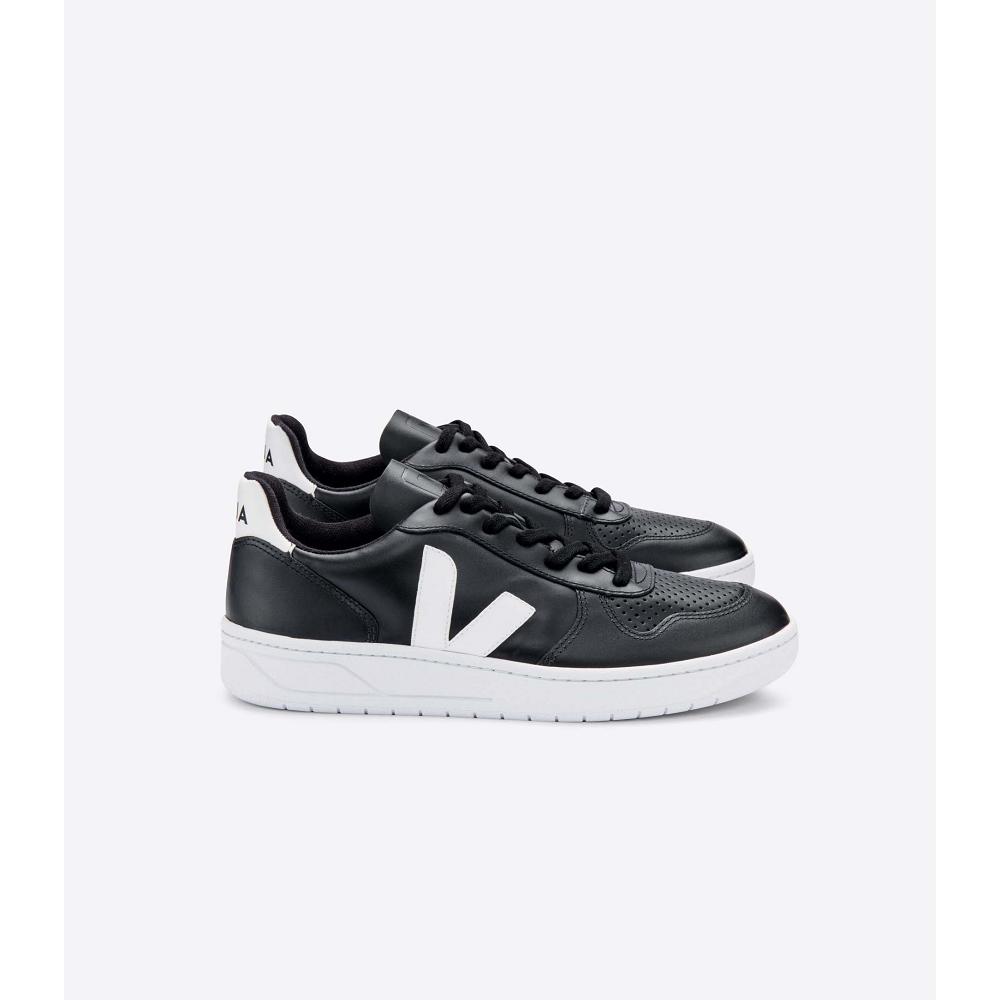 Veja V-10 LEATHER Joggesko Dame Black/White | NO 645KOR